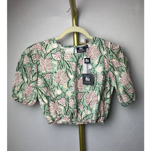 Madison Mathews Green Floral Crop Top NWT Sz. XS